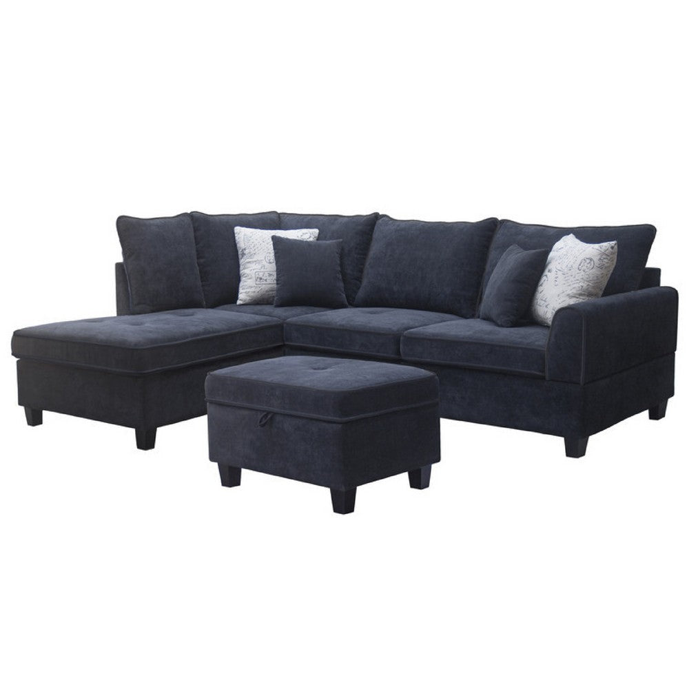 Kyna Sectional Sofa | 4 Pillows | Left Chaise | Storage Ottoman Black