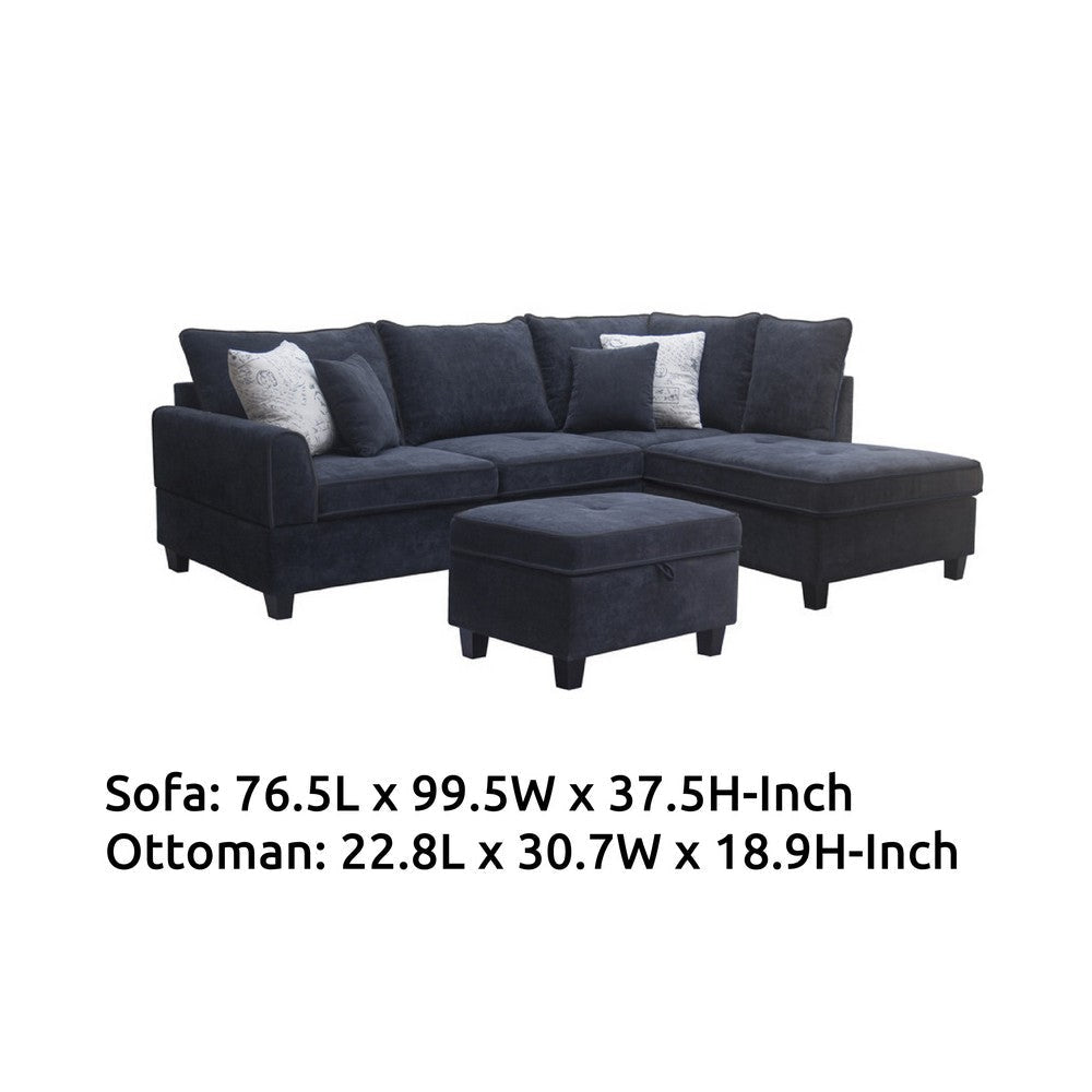 Kyna Sectional Sofa | 4 Pillows | Left Chaise | Storage Ottoman Black