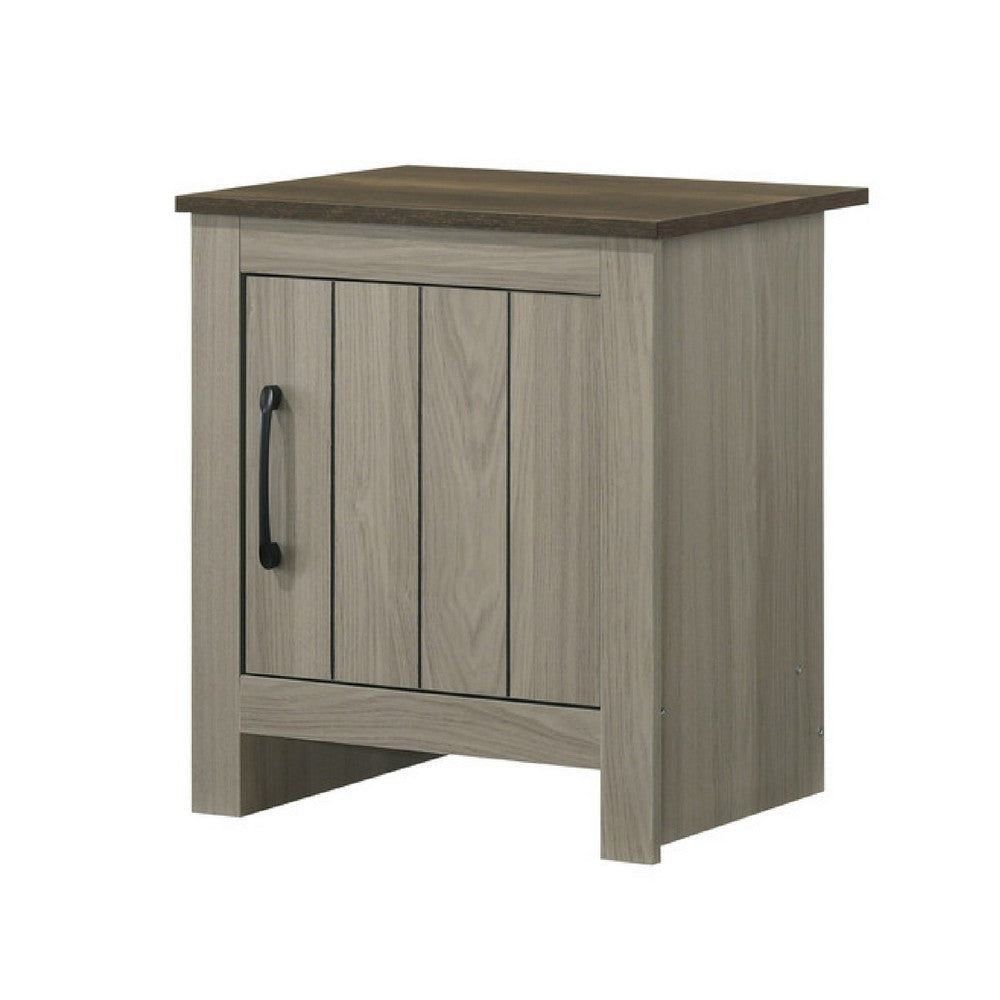 Nena End Table with Cabinet Door | Brown Wood Top | Oak Gray 22"