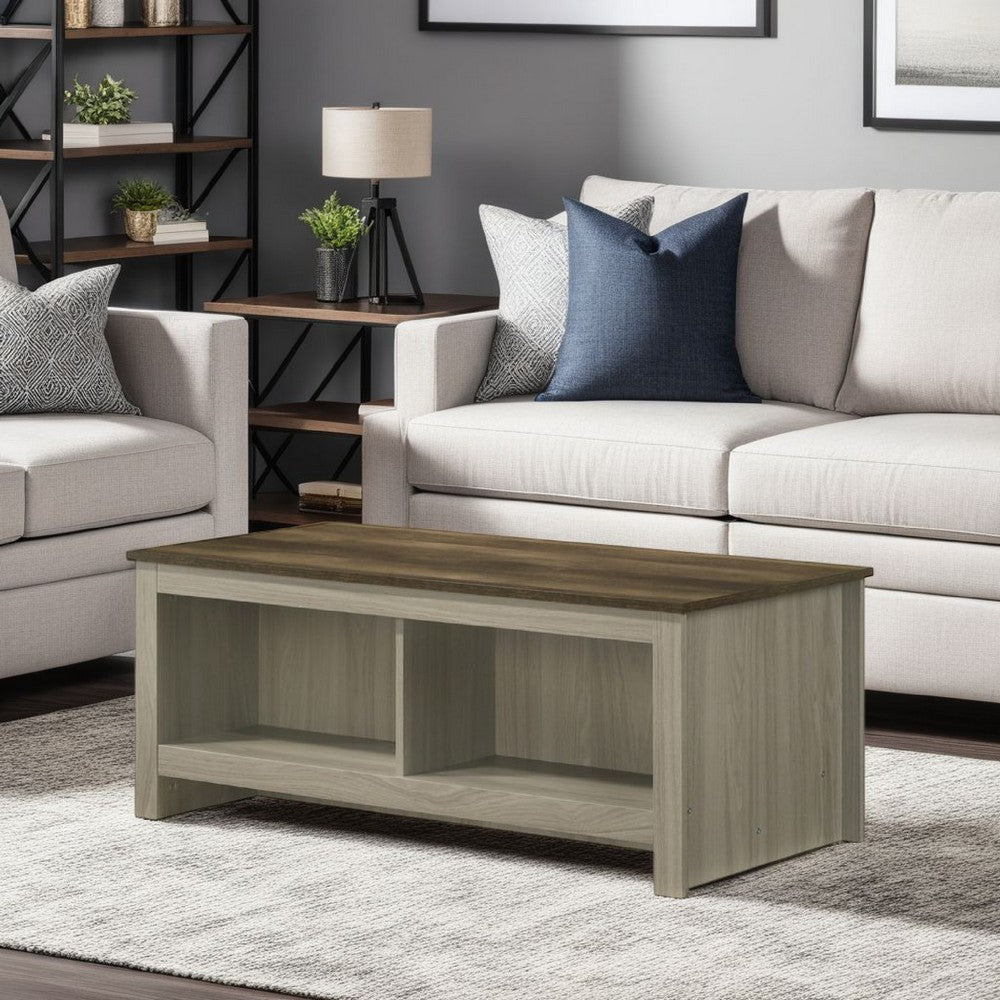 Nena Coffee Table with Open Shelves | Brown Wood Top | Oak Gray 43"