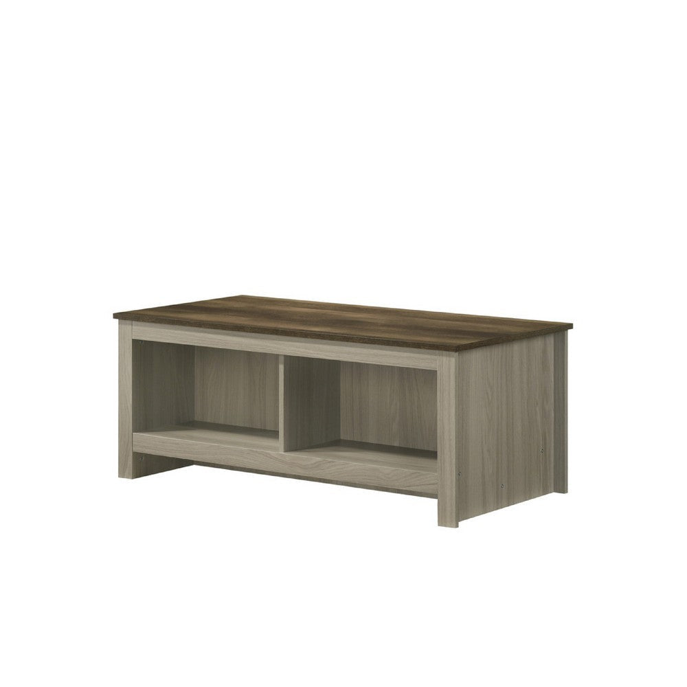 Nena Coffee Table with Open Shelves | Brown Wood Top | Oak Gray 43"