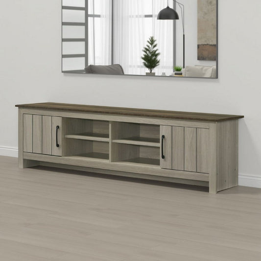Nena TV Stand Cabinet | 2 Cabinet Doors | Brown Wood Top | Oak Gray