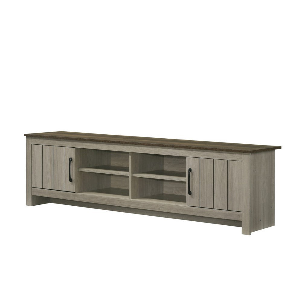Nena TV Stand Cabinet | 2 Cabinet Doors | Brown Wood Top | Oak Gray