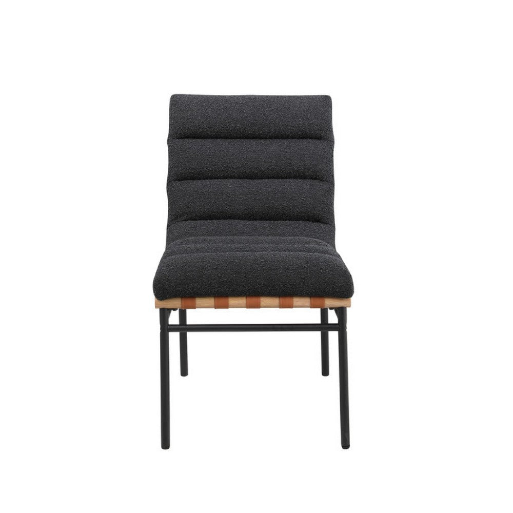 Kive Dining Chair Set of 2 | Iron Legs | Black Channel Tufted Boucle