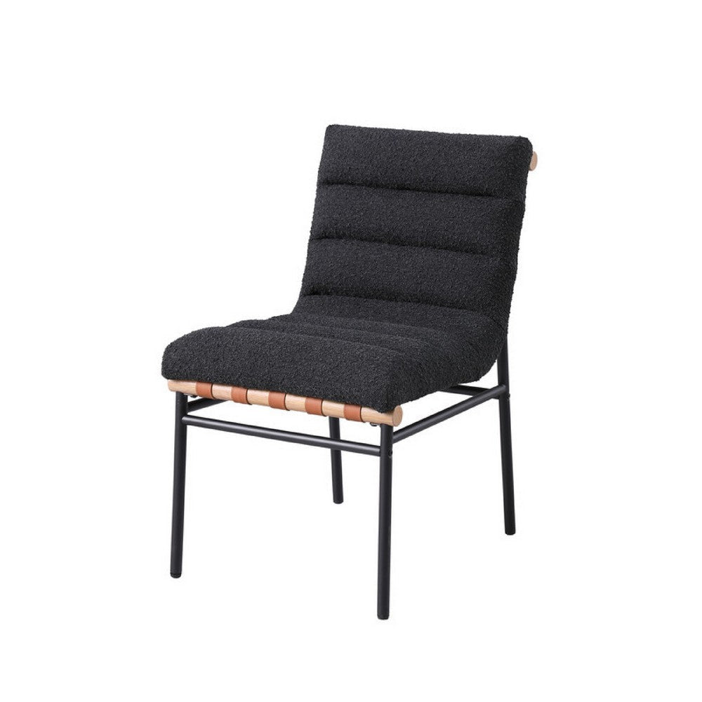 Kive Dining Chair Set of 2 | Iron Legs | Black Channel Tufted Boucle