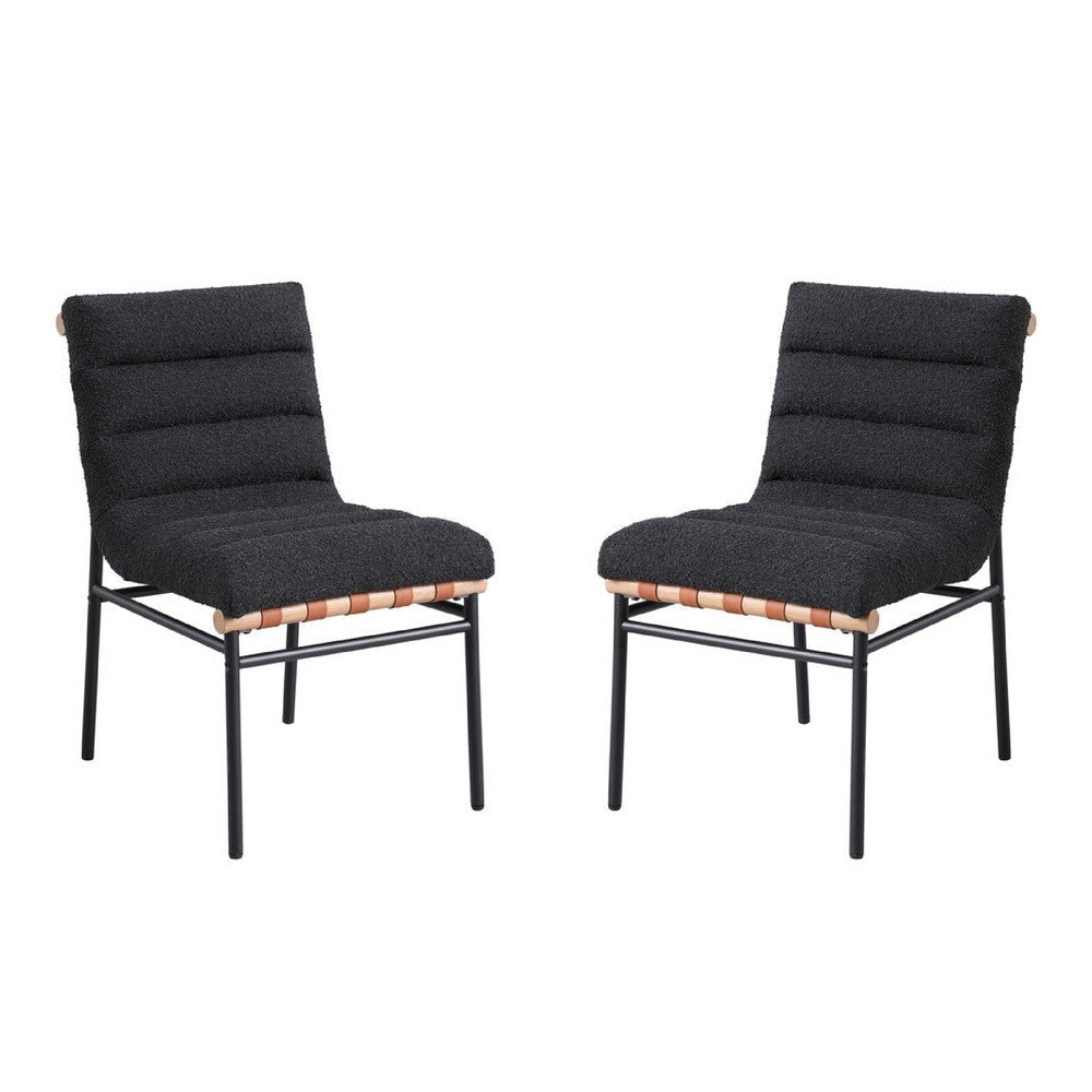 Kive Dining Chair Set of 2 | Iron Legs | Black Channel Tufted Boucle