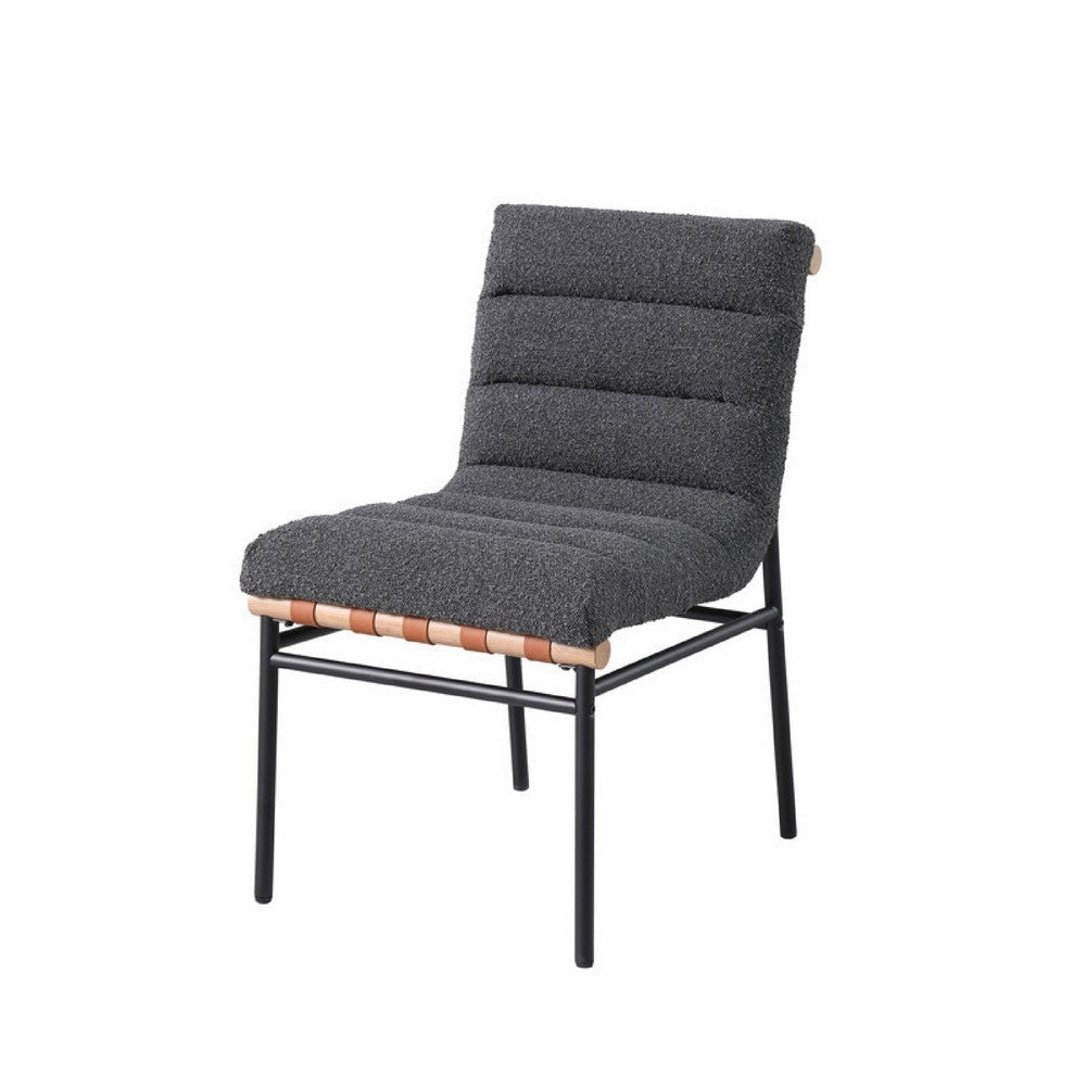 Kive Dining Chair Set of 2 | Black Legs | Gray Channel Tuft Boucle