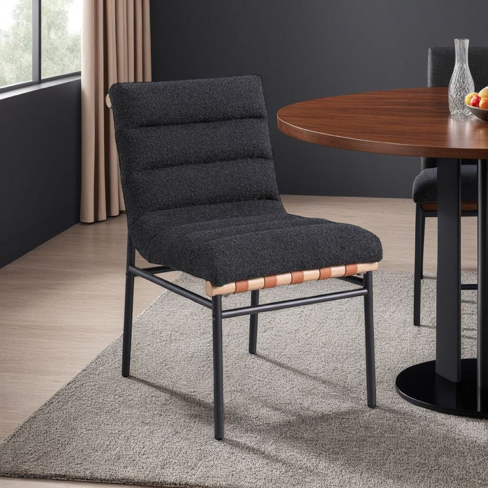 Kive Dining Chair Set of 2 | Black Legs | Gray Channel Tuft Boucle