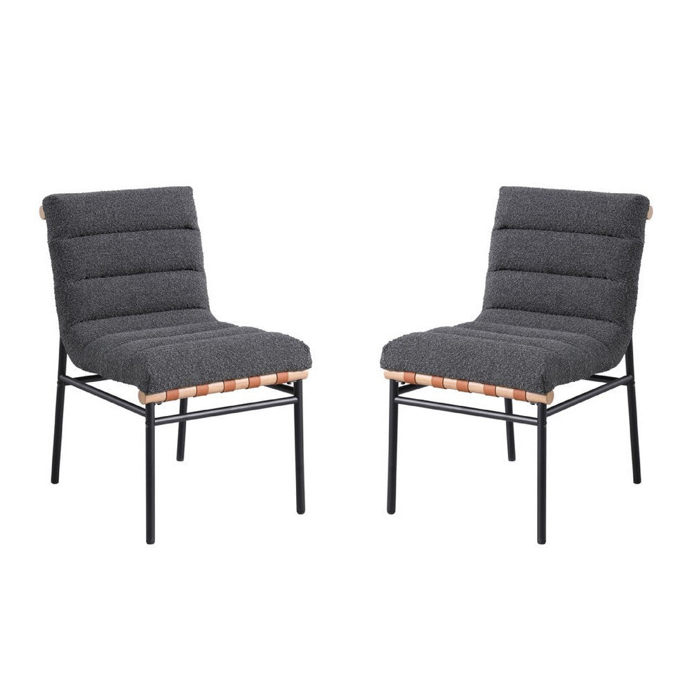 Kive Dining Chair Set of 2 | Black Legs | Gray Channel Tuft Boucle