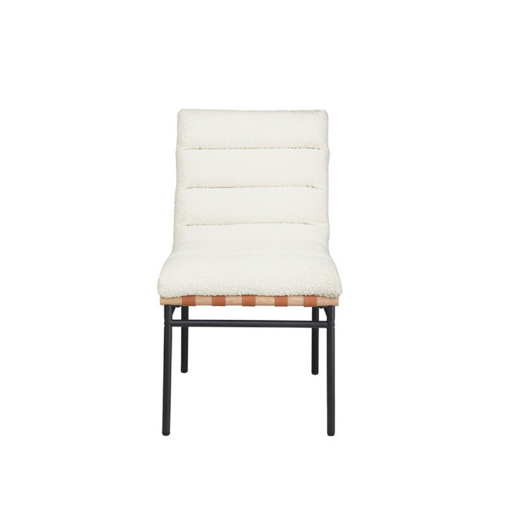 Kive Dining Chair Set of 2 | Black Legs | White Channel Tuft Boucle