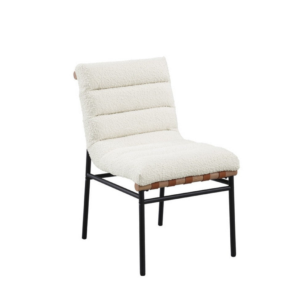 Kive Dining Chair Set of 2 | Black Legs | White Channel Tuft Boucle