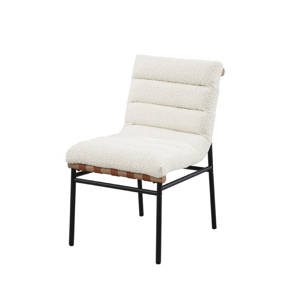 Kive Dining Chair Set of 2 | Black Legs | White Channel Tuft Boucle