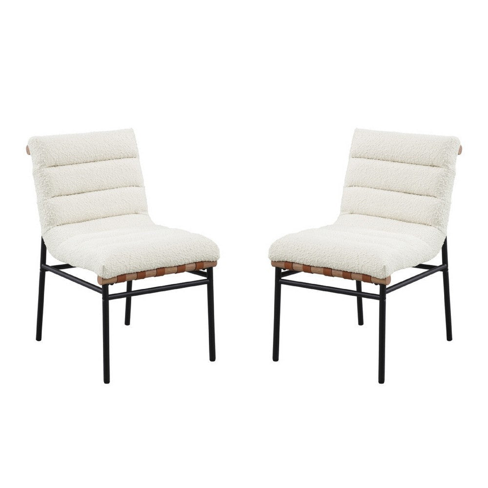 Kive Dining Chair Set of 2 | Black Legs | White Channel Tuft Boucle