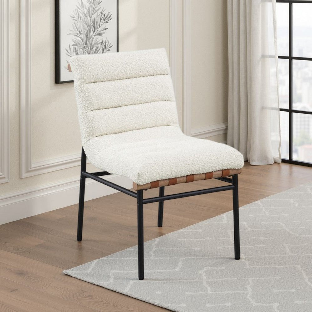 Kive Dining Chair Set of 2 | Black Legs | White Channel Tuft Boucle