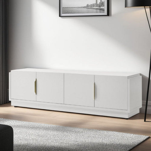 Penny TV Stand Media Cabinet | Adjustable Shelves | 4 Doors White Wood