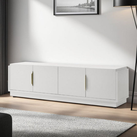 Penny TV Stand Media Cabinet | Adjustable Shelves | 4 Doors White Wood