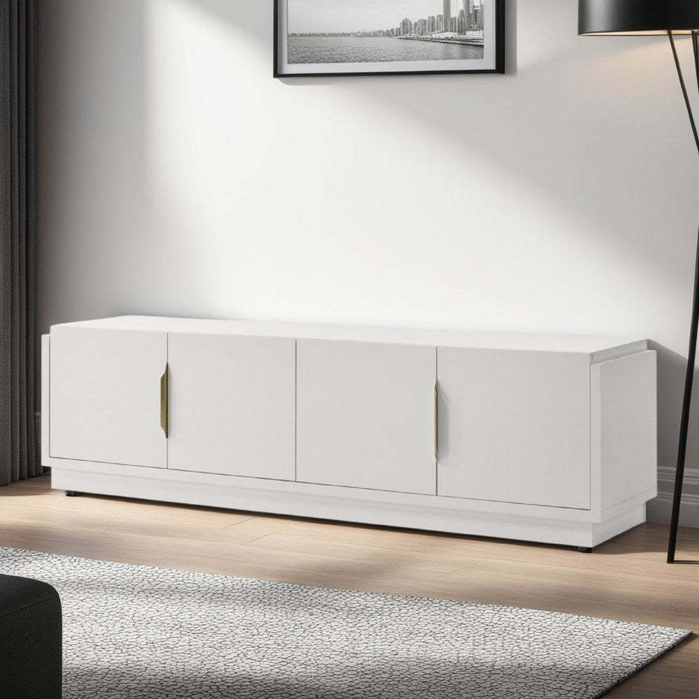 Penny TV Stand Media Cabinet | Adjustable Shelves | 4 Doors White Wood