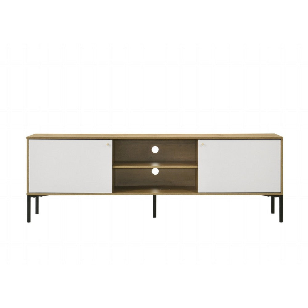 Brick TV Stand Cabinet with 2 Doors | Black Metal | White | Oak Brown BM335504