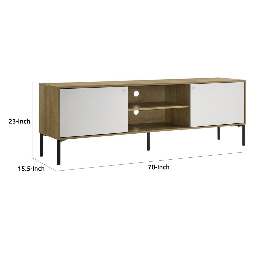 Brick TV Stand Cabinet with 2 Doors | Black Metal | White | Oak Brown BM335504