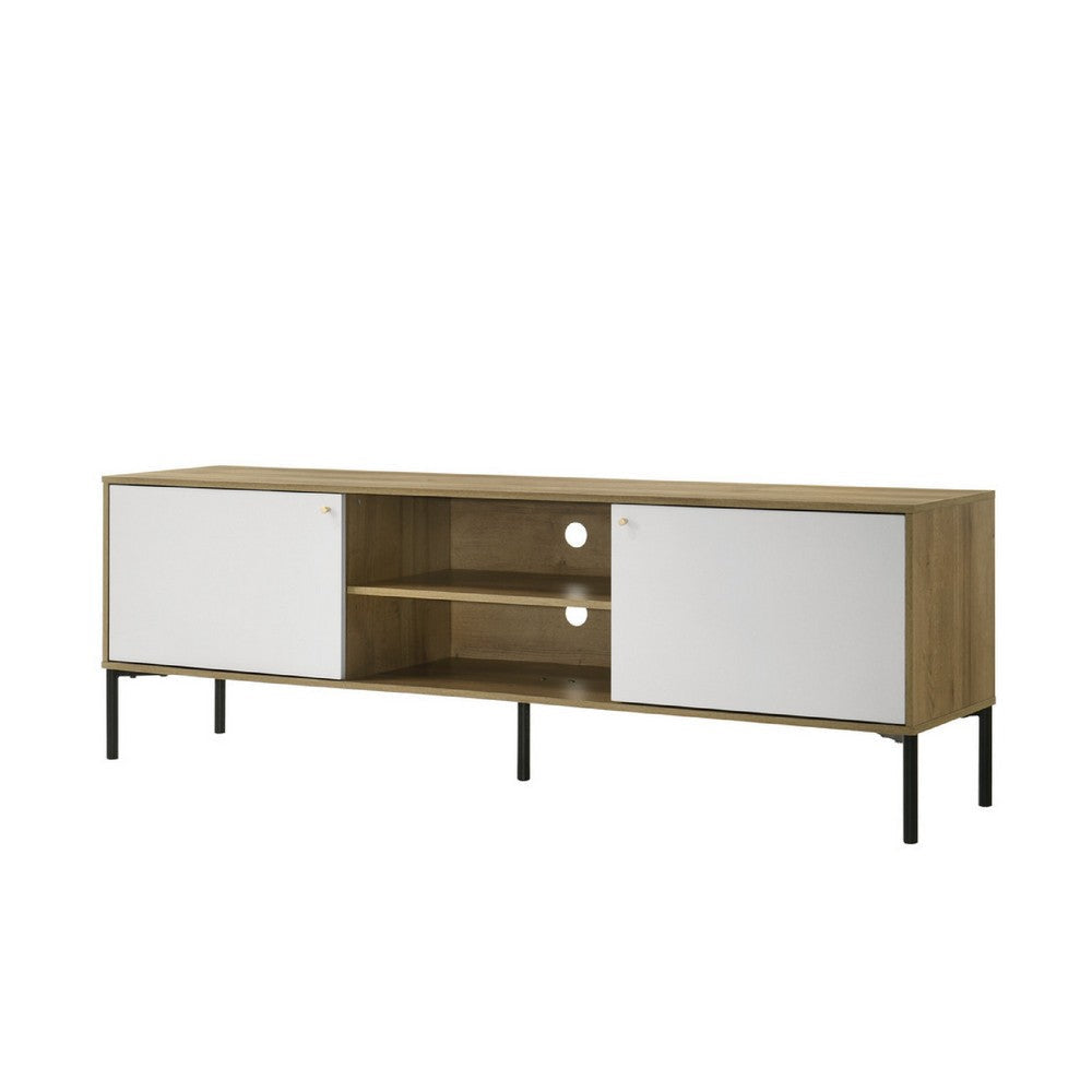 Brick TV Stand Cabinet with 2 Doors | Black Metal | White | Oak Brown