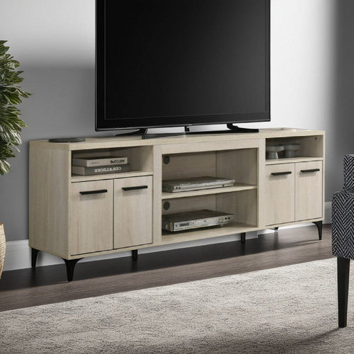 Evans TV Stand Media Cabinet | 4 Doors and Adjustable Shelf Oak Brown