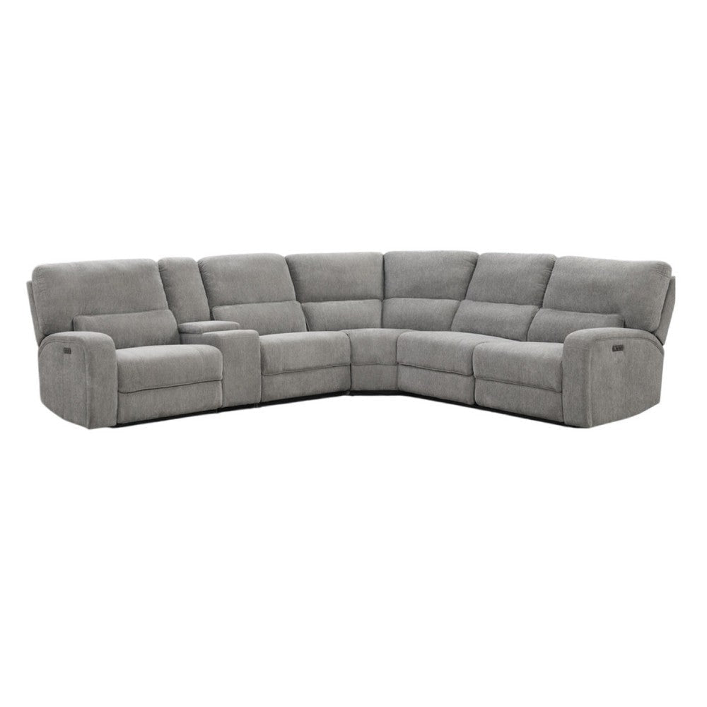 Tonie Power Recliner Sectional Sofa | Cupholders Gray Chenille 114"