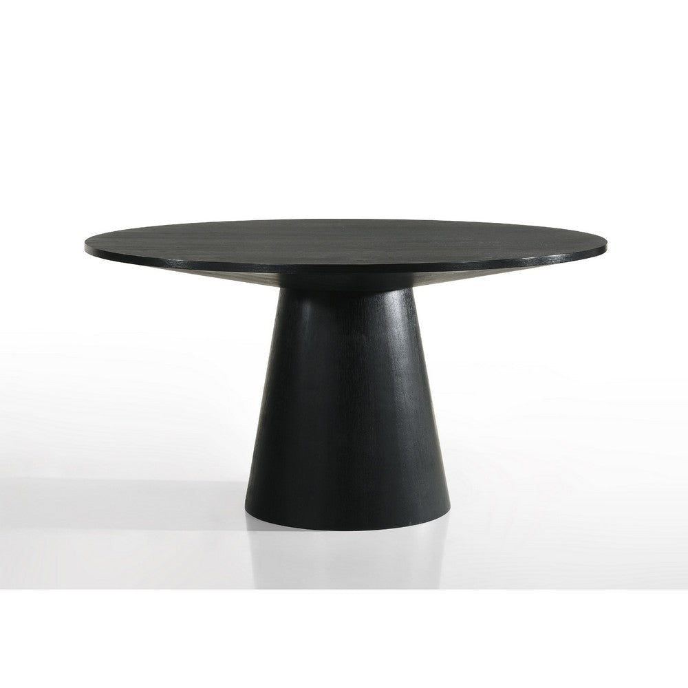 Bili 7pc Round Dining Table Set with 6 Beige Chairs | Black Wood BM335517