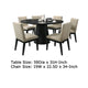 Bili 7pc Round Dining Table Set with 6 Beige Chairs | Black Wood BM335517