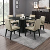 Bili 7pc Round Dining Table Set with 6 Beige Chairs | Black Wood