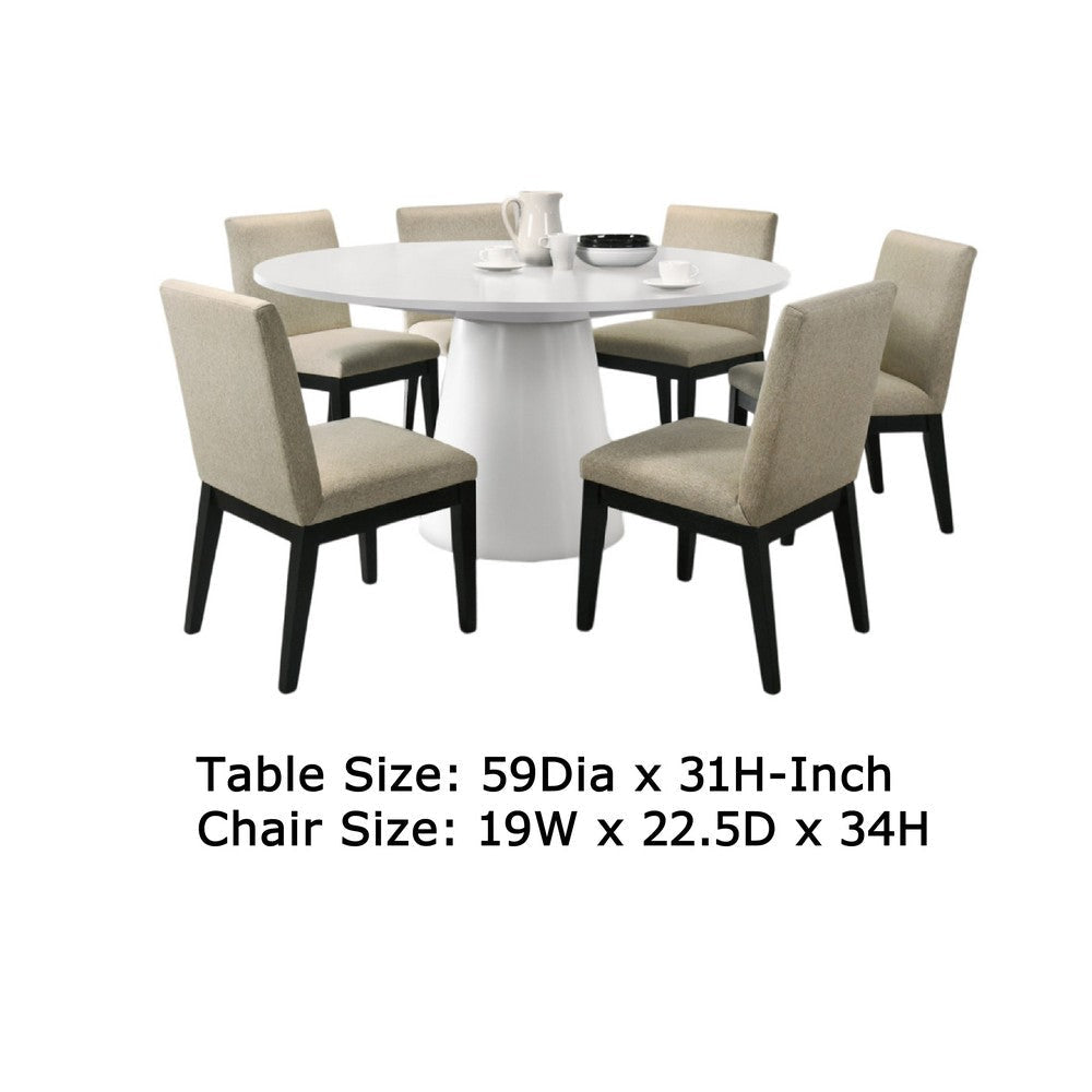 Bili 7pc Round Dining Table Set with 6 Beige Chairs | Black White Wood BM335518