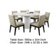 Bili 7pc Round Dining Table Set with 6 Beige Chairs | Black White Wood BM335518