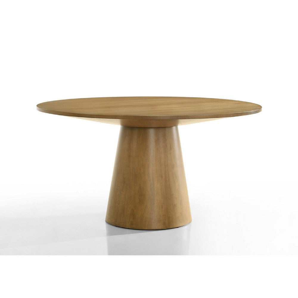Bili 7pc Round Dining Table Set w 6 Beiige Chairs | Brown Solid Wood