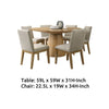 Bili 7pc Round Dining Table Set w 6 Beiige Chairs | Brown Solid Wood