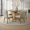 Bili 7pc Round Dining Table Set w 6 Beiige Chairs | Brown Solid Wood