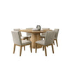 Bili 7pc Round Dining Table Set w 6 Beiige Chairs | Brown Solid Wood