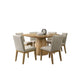 Bili 7pc Round Dining Table Set w 6 Beiige Chairs | Brown Solid Wood