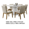 Bili 7pc Round Dining Table Set with 6 Beige Chairs | Brown White Wood