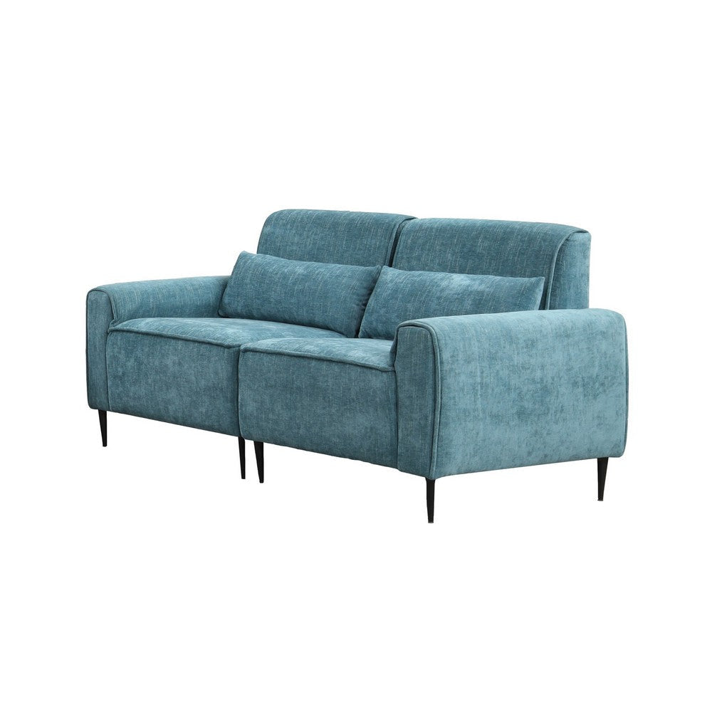 Tiu 2pc Sofa | Loveseat Set | 4 Pillows | Black Metal | Blue Chenille