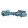 Tiu 2pc Sofa | Loveseat Set | 4 Pillows | Black Metal | Blue Chenille