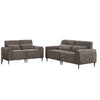 Tiu 2pc Sofa | Loveseat Set | 4 Pillows | Black Metal | Gray Chenille