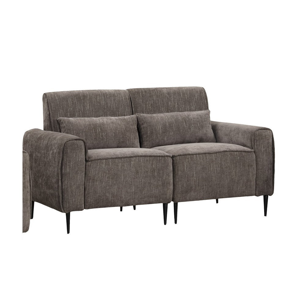 Tiu 2pc Sofa | Loveseat Set | 4 Pillows | Black Metal | Gray Chenille