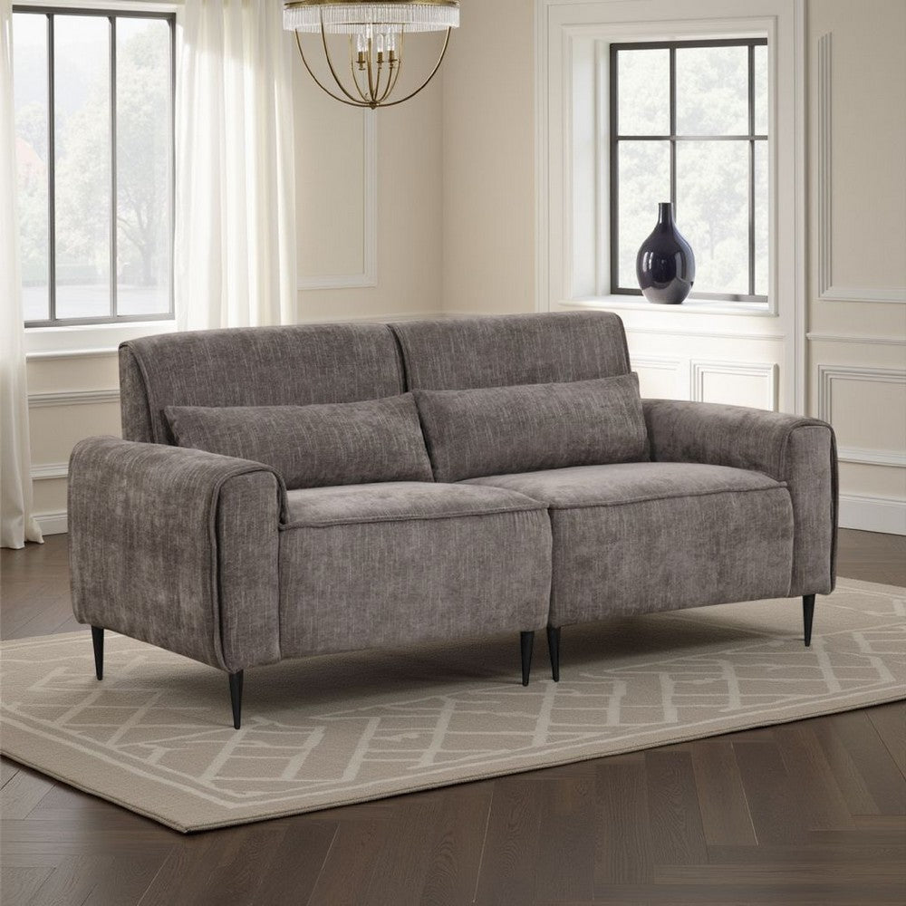 Tiu 2pc Sofa | Loveseat Set | 4 Pillows | Black Metal | Gray Chenille