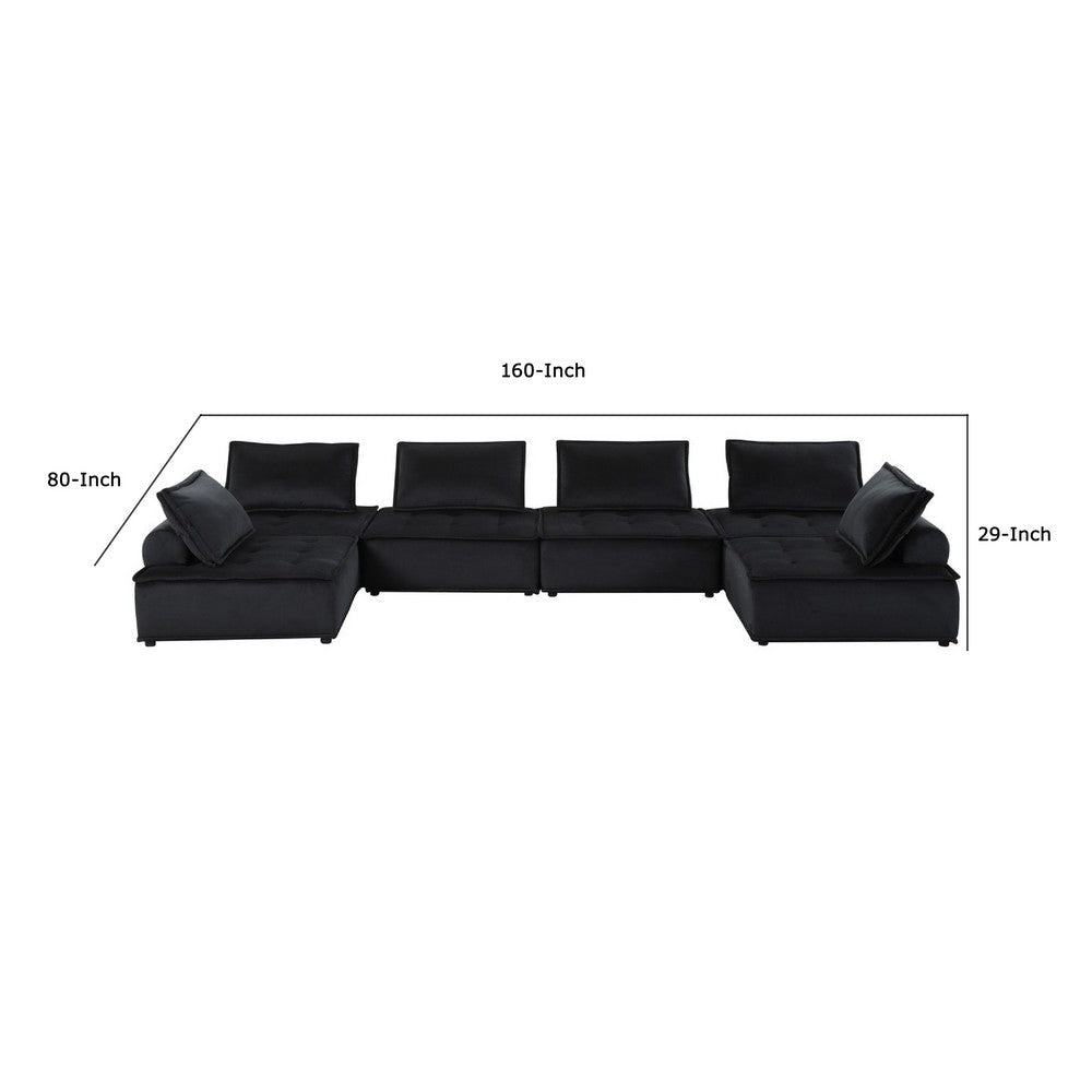 Alaya U Shaped Modular Sectional Sofa | Black Tufted Velvet | 160’’ BM335529