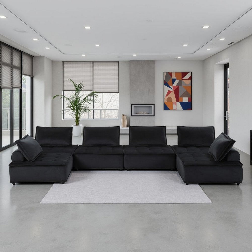 Alaya U Shaped Modular Sectional Sofa | Black Tufted Velvet | 160"