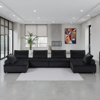 Alaya U Shaped Modular Sectional Sofa | Black Tufted Velvet | 160"