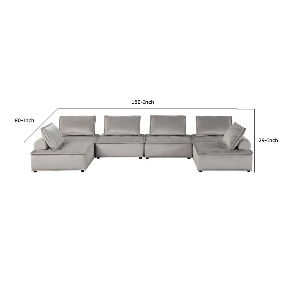 Alaya U Shaped Modular Sectional Sofa | Gray Tufted Velvet | 160’’