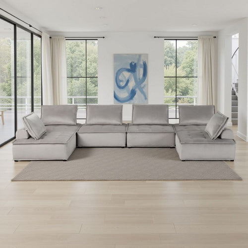 Alaya U Shaped Modular Sectional Sofa | Gray Tufted Velvet | 160"
