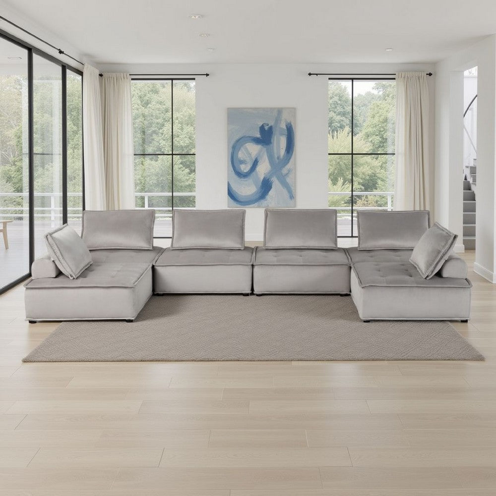 Alaya U Shaped Modular Sectional Sofa | Gray Tufted Velvet | 160"