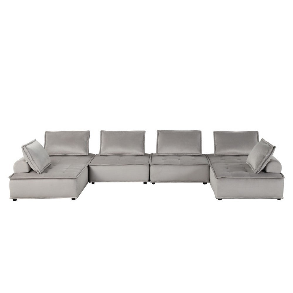 Alaya U Shaped Modular Sectional Sofa | Gray Tufted Velvet | 160"