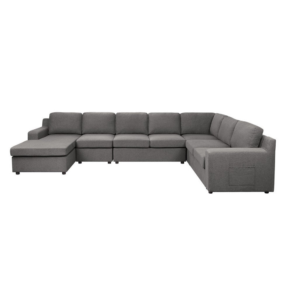 Cas Right Facing 7 Seater U Shaped Sectional Sofa Chaise | Gray Linen